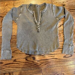 Free People Waffle Knit Henley Top - Gray - Medium